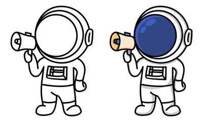 astronaut holding loudspeaker coloring page for kids