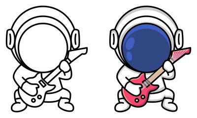 astronaut rock musician is playing electrical guitar coloring page for kids