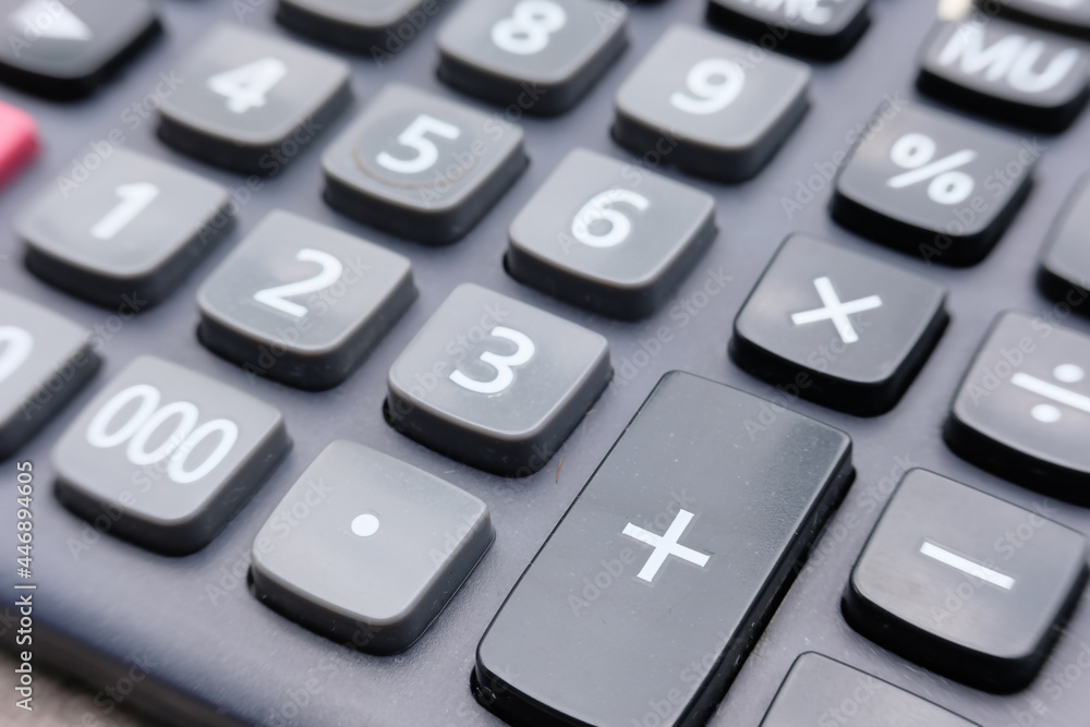 Poster close up calculator on table and business and finance concepts