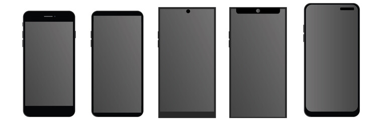Mobile phones with gray screens. Ideal for marketing, app design, UI and UX. Vector