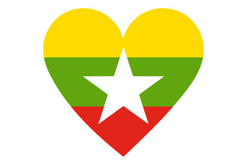 Myanmar flag of heart shape isolated on white background