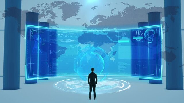 Business finance technology HUD data holographic curved screen