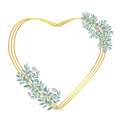 Botanical gold frame decorated with flowers, isolated vector illustration