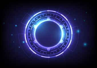 Abstract hologram hi-tech background. Data of Virtual reality technology electric innovation. Circuit board interface. Futuristic Sci-Fi glowing HUD circle