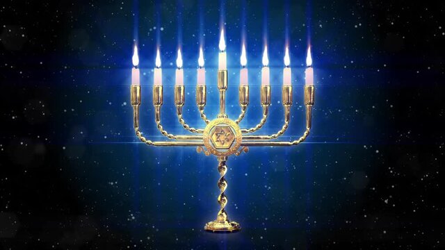 hanukkiah lamp with shining candles holiday concept
