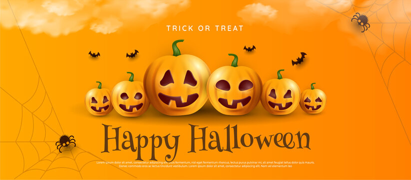 Happy halloween greeting template with pumpkins