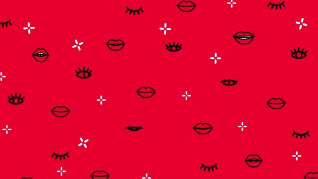 Red background- animated eyes and mouth elements. loving