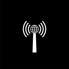 Tower with radio waves icon isolated on dark background