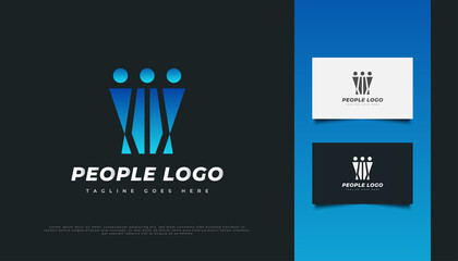 Blue People Logo Design. People, Community, Network, Creative Hub, Group, Social Connection Logo or Icon for Business Identity