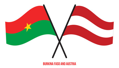 Burkina Faso and Austria Flags Crossed And Waving Flat Style. Official Proportion. Correct Colors.