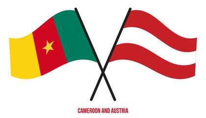 Cameroon and Austria Flags Crossed And Waving Flat Style. Official Proportion. Correct Colors.