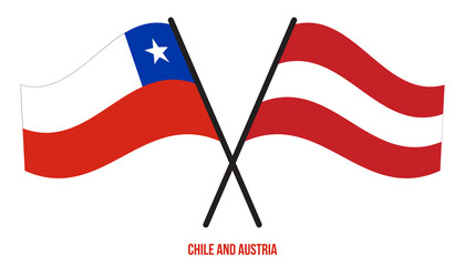 Chile and Austria Flags Crossed And Waving Flat Style. Official Proportion. Correct Colors.