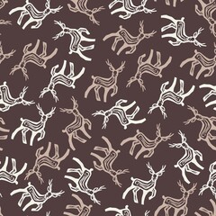 Abstract Brown Deer Vector Graphic Line Art Seamless Pattern