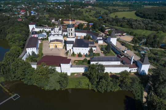 Aerial view of St. Pafnutiev Borovsky Monastery on a sunny July day. Borovsk, Russia
