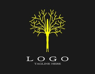 Obraz premium Luxury dry tree logo. A natural golden or yellow tree and branch design concept. Suitable for travel, resort, hotel, park, spa, environment.