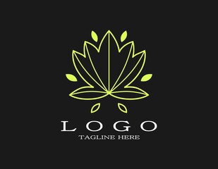 Fototapeta premium Elegant leaves logo. Luxury design concept with a yellow maple leaf. Suitable for spa, resort, hotel, beauty, boutique, yoga, salon, perfume, company.