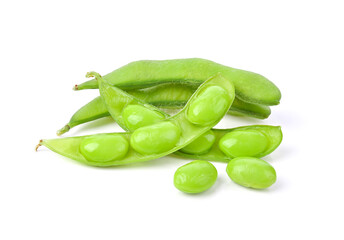 Green soybeans on white background