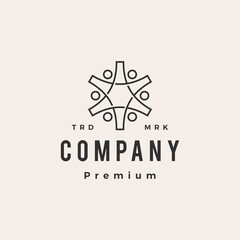 six people family team work diversity hipster vintage logo vector icon illustration