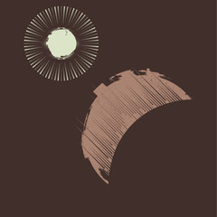 Logo with moon and star in Boho style. Grunge textured geometric shapes  .Minimal design with grange elements . Trendy icon . Vector illustration .