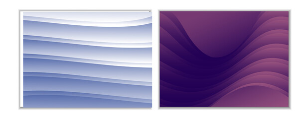 Abstract gradient waves background and folds. A set of 2 templates. 3D illustration in gentle pastel colors. Vector