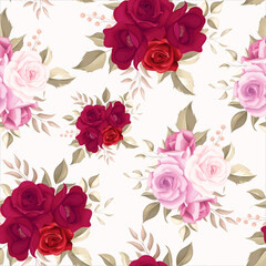 Elegant floral seamless pattern with maroon roses