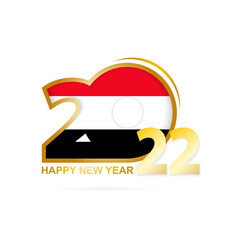 Year 2022 with Yemen Flag pattern. Happy New Year Design.