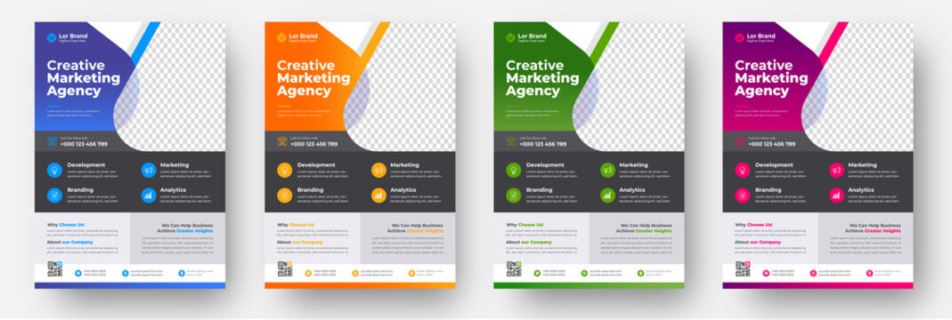 Corporate business flyer template design set with blue, yellow, pink and green color. digital marketing agency flyer, business marketing flyer set, grow your business digital marketing new flyer.