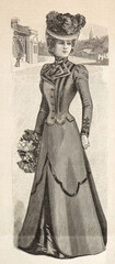 Plakat Woman elegant retro clothing. Vintage fashion engraving Paris France