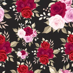 Deurstickers Elegant floral seamless pattern with maroon roses © darren