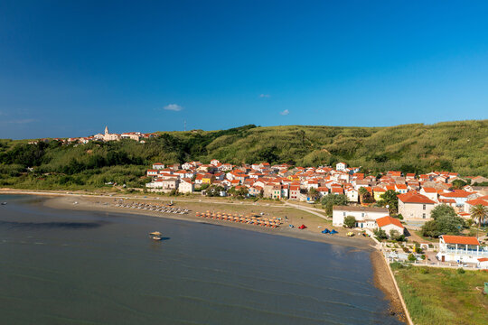 Aerial view of the Susak town, the Adriatic Sea in Croatia