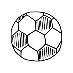 School soccer ball doodle. Hand drawn illustration.