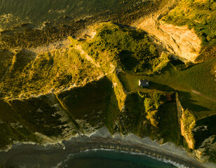 aerial view of the Cantabrian coast, hermitage of la regalina, cadavedo, asturias. Spain