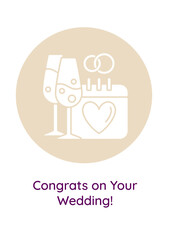 Congratulations on wedding day greeting card with glyph icon element. Creative simple postcard vector design. Decorative invitation with minimal illustration. Creative banner with celebratory text