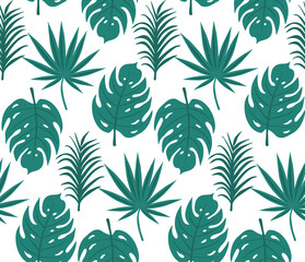 Tropical leaves seamless pattern, palm tree trendy print. Floral repeating texture, background. Vector illustration