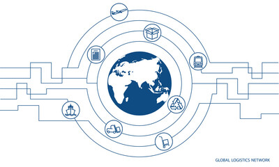 Global logistics network. Map global logistics partnership connection.  White similar world map and logistics icons for your design.   EPS10.