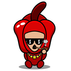 vector cartoon character of red pepper vegetable mascot costume sitting smoking