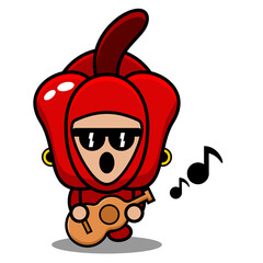 vector cartoon character red pepper vegetable mascot costume playing guitar