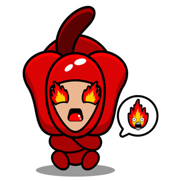 cartoon red pepper vegetable mascot costume character cartoon vector sitting and angry