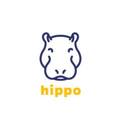 hippo logo, animal head line icon - obrazy, fototapety, plakaty
