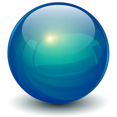 Glass sphere blue, 3D ball icon shiny vector illustration.