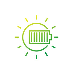 solar energy line icon with sun and battery