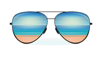Sea and the beach are reflected in sunglasses. Summer design. Vector illustration isolated on white