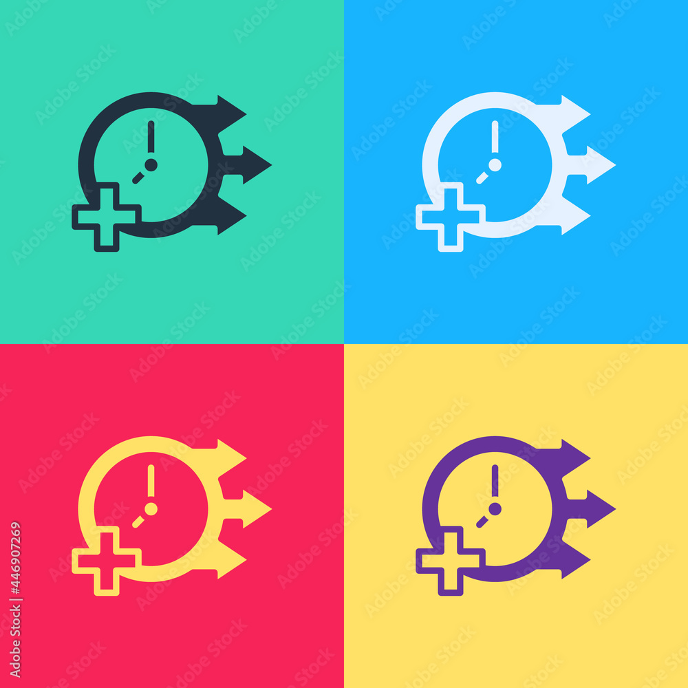 Poster pop art clock icon isolated on color background. time symbol. vector