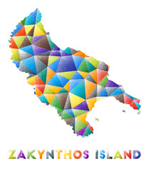Zakynthos Island - colorful low poly island shape. Multicolor geometric triangles. Modern trendy design. Vector illustration.