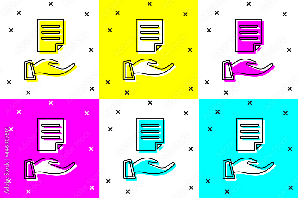 Poster set house contract icon isolated on color background. contract creation service, document formation,