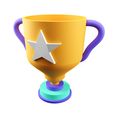 3d render of trophy cup icon, champion award, victory concept, isolated on white background 
