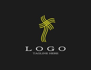 Elegant luxury logo with yellow windmill. Strokes and lines art that forming a windmill, flower, coconut tree.