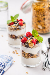 Breakfast with granola and fresh fruit