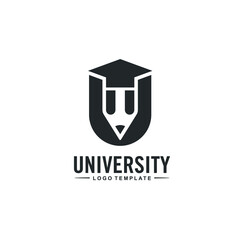 Letter U, Graduation Hat, and Pencil Icon. University  Logo Design. Education Symbol Illustration.