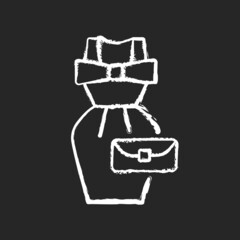 Vintage fashion chalk white icon on dark background. Vintage-styled clothing. Repurposing items. Secondhand fashion. Garments from previous era. Isolated vector chalkboard illustration on black